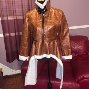 Chic Vegan leather asymmetric jacket